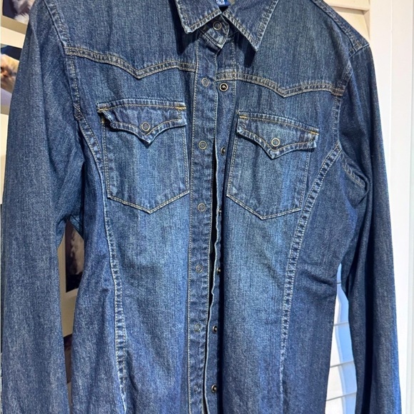 👕💙 Vintage ROOTS Authentic Demin Jean Shirt with Push Buttons - size XL👕💙 - Picture 3 of 16